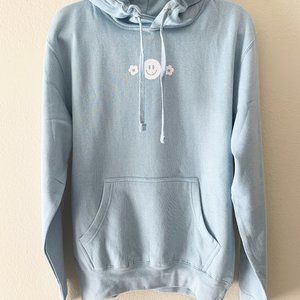 Medium] Light blue fleece hoodie with front & back print